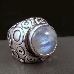 srebrny sygnet z kamieniem księżycowym - Pierścionki - Biżuteria