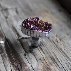 pierścionek srebro oksyda unikat agat tytan druza - Pierścionki - Biżuteria