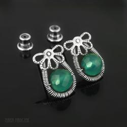 wire-wrapping,zielony,onyks,onyx,minimalistyczne - Kolczyki - Biżuteria