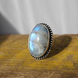 pierścionek srebro kamień księżycowy retro unikat - Pierścionki - Biżuteria