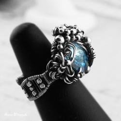 wire-wrapping,pierścionek zaręczynowy,błękit,aqua - Pierścionki - Biżuteria
