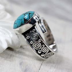 Srebrny pierścionek z turkusem - Pierścionki - Biżuteria