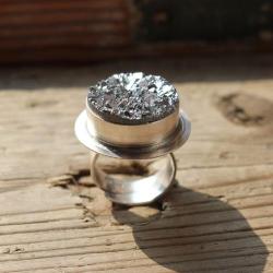 pierścionek srebro druza tytan agat unikat - Pierścionki - Biżuteria