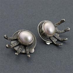 srebrne klipsy z perłą - Klipsy - Biżuteria