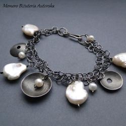 srebro,perły,białe,misy - Bransoletki - Biżuteria