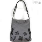 Na ramię grey bag,zamszowa torebka,skórzane kwiaty,na skos